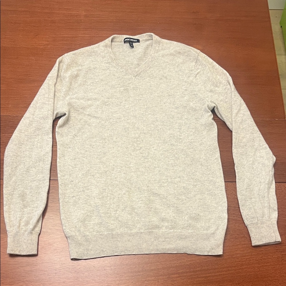 Jackthreads Classic V-Neck Sweater in Light Beige 💯 Cashmere